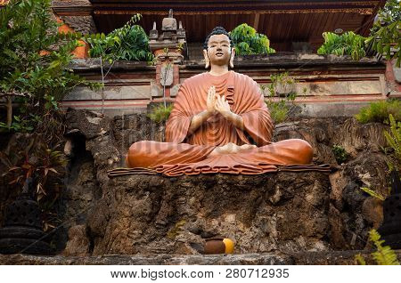 Buddhist Temple Brahma Vihara Arama With Statues Gods. Balinese Temple, Old Hindu Architecture, Bali