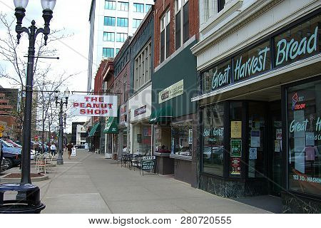 Lansing, Michigan - April 10: Downtown Stores And Shops On April 10, 2010 In Lansing, Mi. The City I