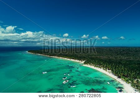 Aerial View Of Tropical Island Beach, Punta Cana, Dominican Republic