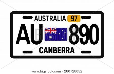Australia Car Plate Design On White Background. Simple Colours Illustration.