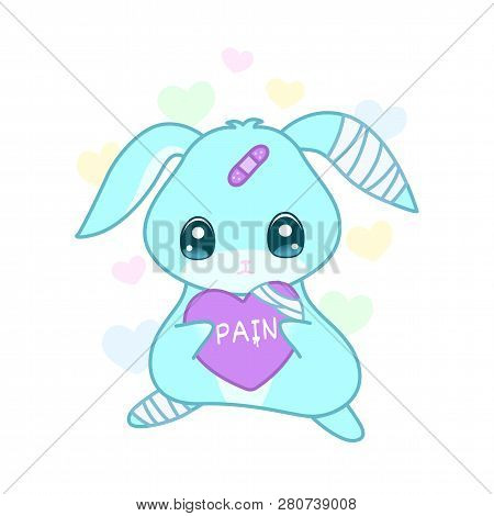 Cute Suffering Rabbit With Injured Heart In Yami Kawaii Style