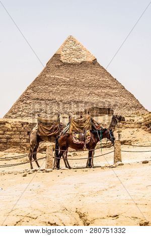 The Great Pyramids Of Giza Desert Near Cairo In Egypt Unesco Cultural Heritage
