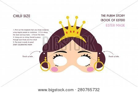 Purim Story Characters Masks For Kids -can Be Usrd For Kids Activity, Party, Family -vector