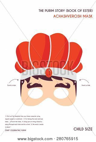 Purim Story Characters Masks For Kids -can Be Usrd For Kids Activity, Party, Family -vector