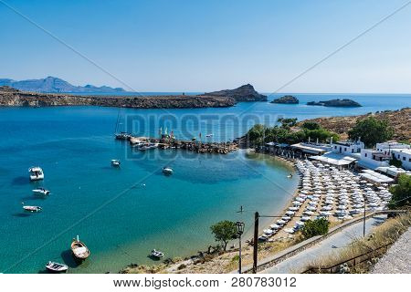 This Is A Picture Of Lindos Beach In The Greek Island Of Rhodes
