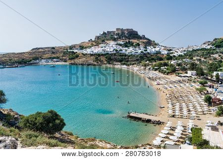 This Is A Picture Of Lindos Beach In The Greek Island Of Rhodes