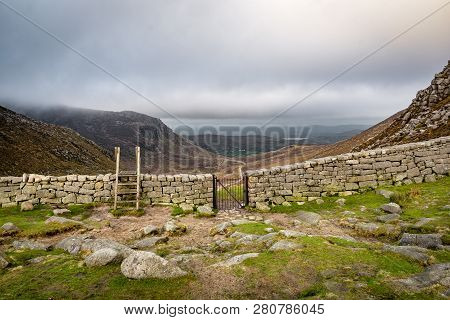 This Is A Picture Of The Stone Wall And Gate That Is At The Top Of Hares Gap In The Mourne Mountains