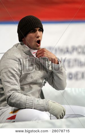 Moskau, Russland 14. Februar: Deutschlands Bjoern Hubner konkurriert die 2010 Rff Moskau Säbel Welt Fe