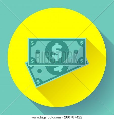 Cash Dollar Icon Vector In Flat Style - Usa Money And Currency Bill Symbol