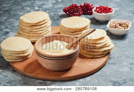 Moroccan Pancake Layer Cake - Baghrir Cake. Close Up