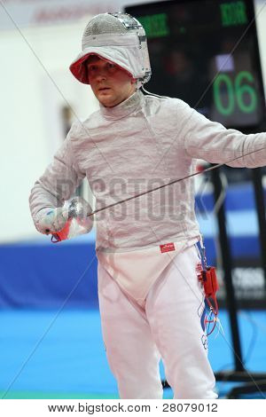 Moscovo, Rússia - 14 de fevereiro: Nikolay Kovalev Rússia competir em 2010 RFF Moscou Sabre mundo Fe