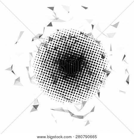 Halftone. Black Circle. Futuristic Technology Style. Background Vector. Plexus Effect. Vector Illust