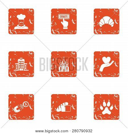 Endowment Icons Set. Grunge Set Of 9 Endowment Icons For Web Isolated On White Background