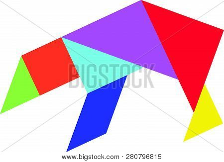 Color Tangram Puzzle In Bear Shape On White Background (vector)