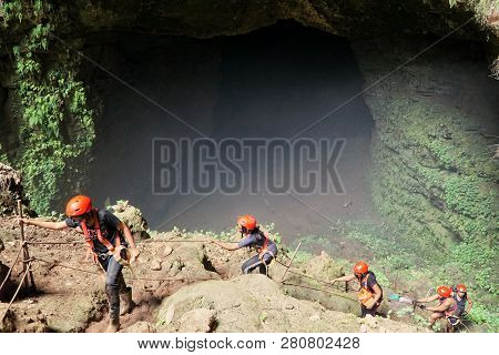 The Misty Entance To Jomblang Cave, Yogyakarta, Indonesia