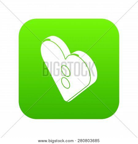 Heart Clothes Button Icon Green Isolated On White Background
