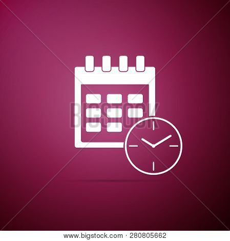Calendar And Clock Icon Isolated On Purple Background.schedule, Appointment, Organizer, Timesheet, T