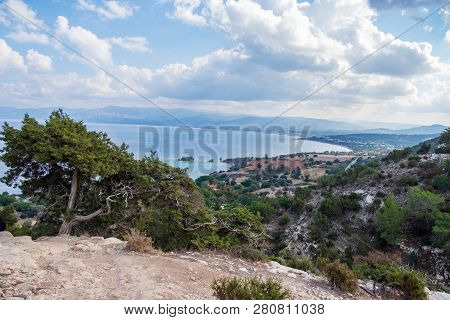 Aerial View Of The Mediterranean Sea Towards Polis As Seen From Aphrodite Hiking Trail In Akamas Pen