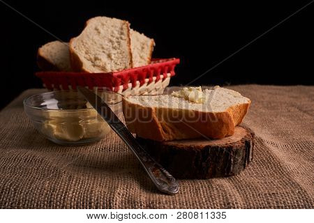 Breads And Butter Concept Of Teasty Home Food Close Up On Table