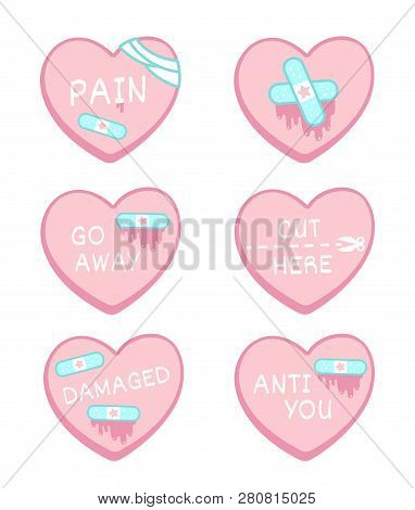 Damaged Bleeding Heart With Patches And Bandage In Yami Kawaii Style