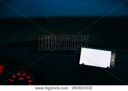 Night Road In Car Phone With White Background Pattern