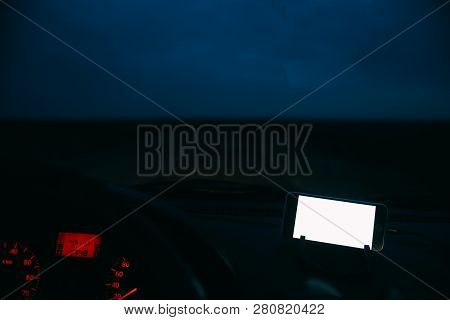 Night Road In Car Phone With White Background Pattern