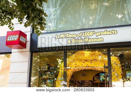 Prague, Czech Republic - May 31, 2017: Lego Logo On A Building. Lego Is A Line Of Plastic Constructi