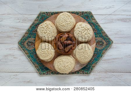 Baghrir Moroccan Pancakes. Arabic Pancakes With Dates.