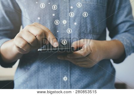 Online Business Fintech Concept. Online Banking And Commecial.