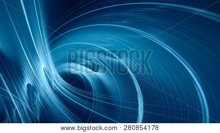 Abstract blue background element on black. Fractal graphics. Composition of glowing lines and mption blur traces. Movement and innovation concept.