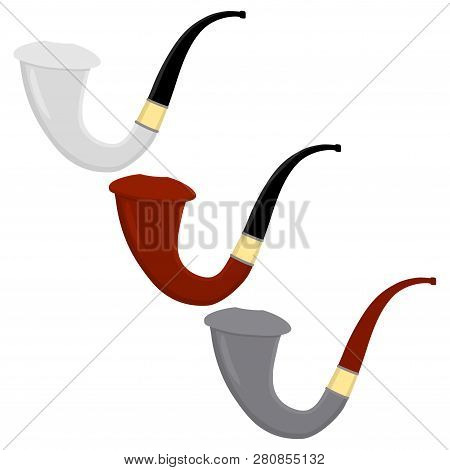 Illustration On Theme Big Colored Set Different Types Smoke Pipes Different Size For Tobacco. Pipe P