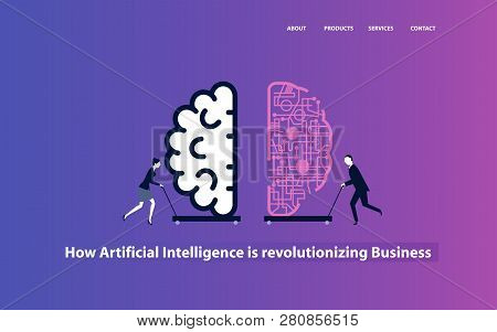 Business People Presenting A Modern Cyberbrain Concept.- Vector Illustration