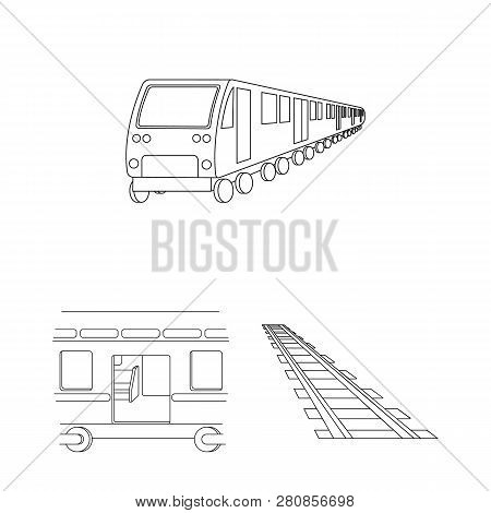 Vector Design Of Railroad And Train Sign. Set Of Railroad And Way Vector Icon For Stock.
