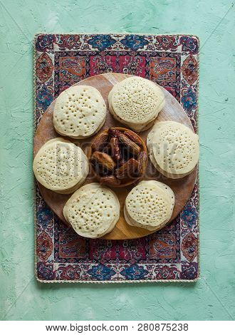 Arabic Pancakes With Dates. Baghrir Moroccan Pancakes.