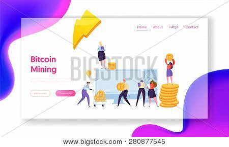 People Mining Bitcoin Cryptocurrency Landing Page. Human Investigate Arrival Cryptocoin Digital Mone