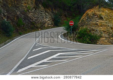 Road Sign On The Ramification Of Roads Near The City Odeceixe In Portugal