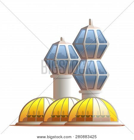 Illustration Station Greenhouse For Growing Plants. Vector Building Technical Support For Life Colon