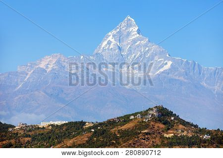 Blue Colored View Of Mount Machhapuchhre, Annapurna Area, Nepal Himalayas Mountains