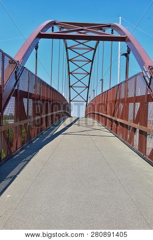 Views Of Jordan River Trail Pedestrian And Train Track Bridge With Surrounding Trees, Russian Olive,