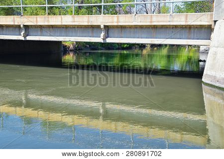 Views Of Jordan River Trail Pedestrian And Train Track Bridge With Surrounding Trees, Russian Olive,