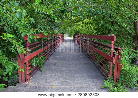 Views Of Jordan River Trail Pedestrian And Train Track Bridge With Surrounding Trees, Russian Olive,