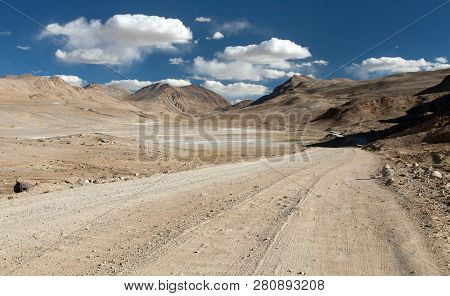Pamir Highway Or Pamirskij Trakt Unpaved M41 International Road In Tajikistan, Roof Of The World