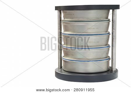 Testing Size Of Material By Sieve Analysis For Laboratory ; Die Cut , White Background