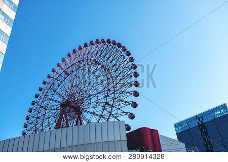 The Red Hep Five Ferris Wheel In Osaka, Japan