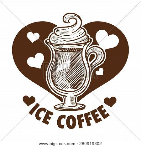 Ice Coffee Drink In Glass Cup With Cream Foam