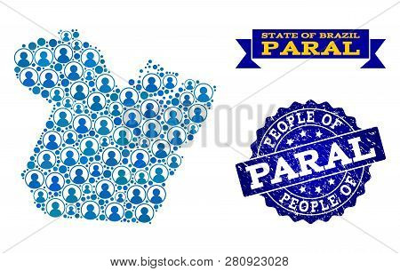 People Combination Of Blue Population Map Of Paral State And Unclean Seal Stamp. Vector Seal With Un