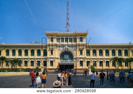 Ho Chi Minh City, Vietnam - 01, 2018: Stock Photo Of Saigon Central Post Office Designed By Gustave 