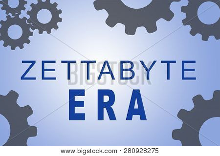 Zettabyte Era Sign Concept Illustration With Gray Gear Wheel Figures On Pale Blue Background