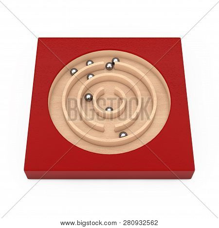 Red Wooden Education Labyrinth Maze Toy Game For Children Memory Advance Learning On A White Backgro