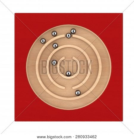 Red Wooden Education Labyrinth Maze Toy Game For Children Memory Advance Learning On A White Backgro